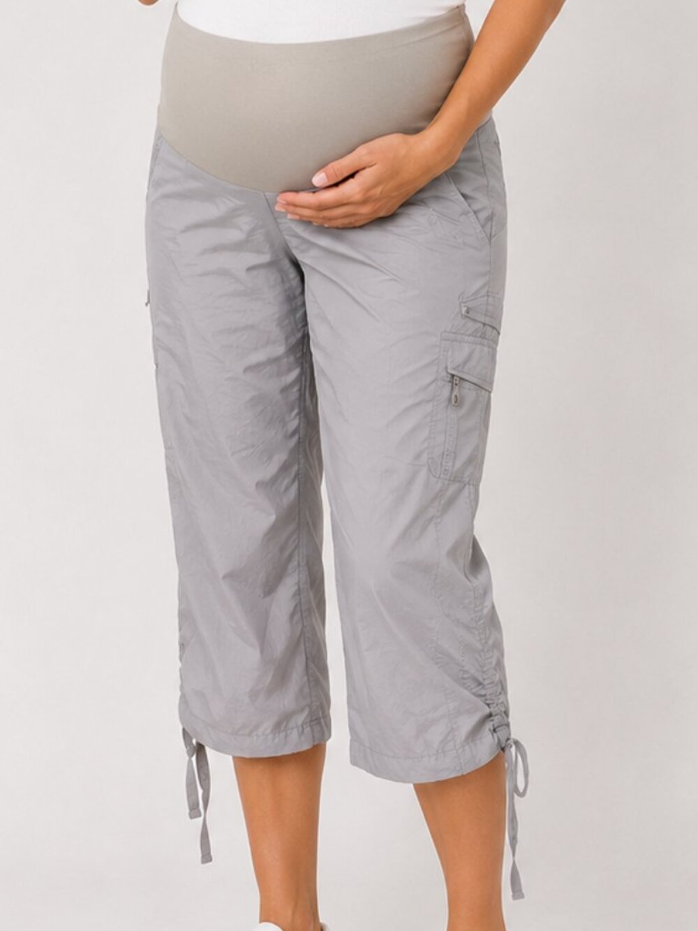 RUMOR HAS IT Maternity Full Belly Panel Roll Tab Cargo Pockets Gray Pants Small